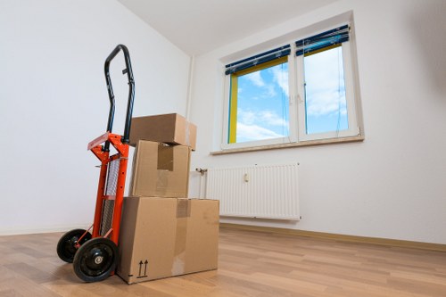 Experienced movers unpacking at a new home